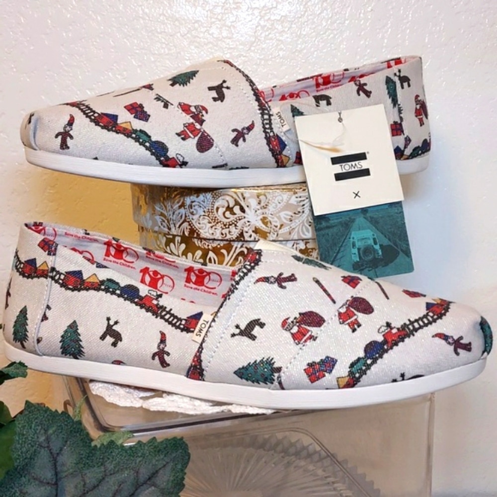 Womens Toms Belmont Christmas Holiday Casual Flat Slip-Ons